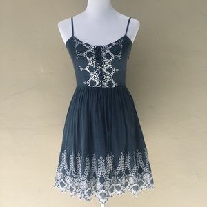 GUESS Dark Denim Blue Dress w/ White Embroidery